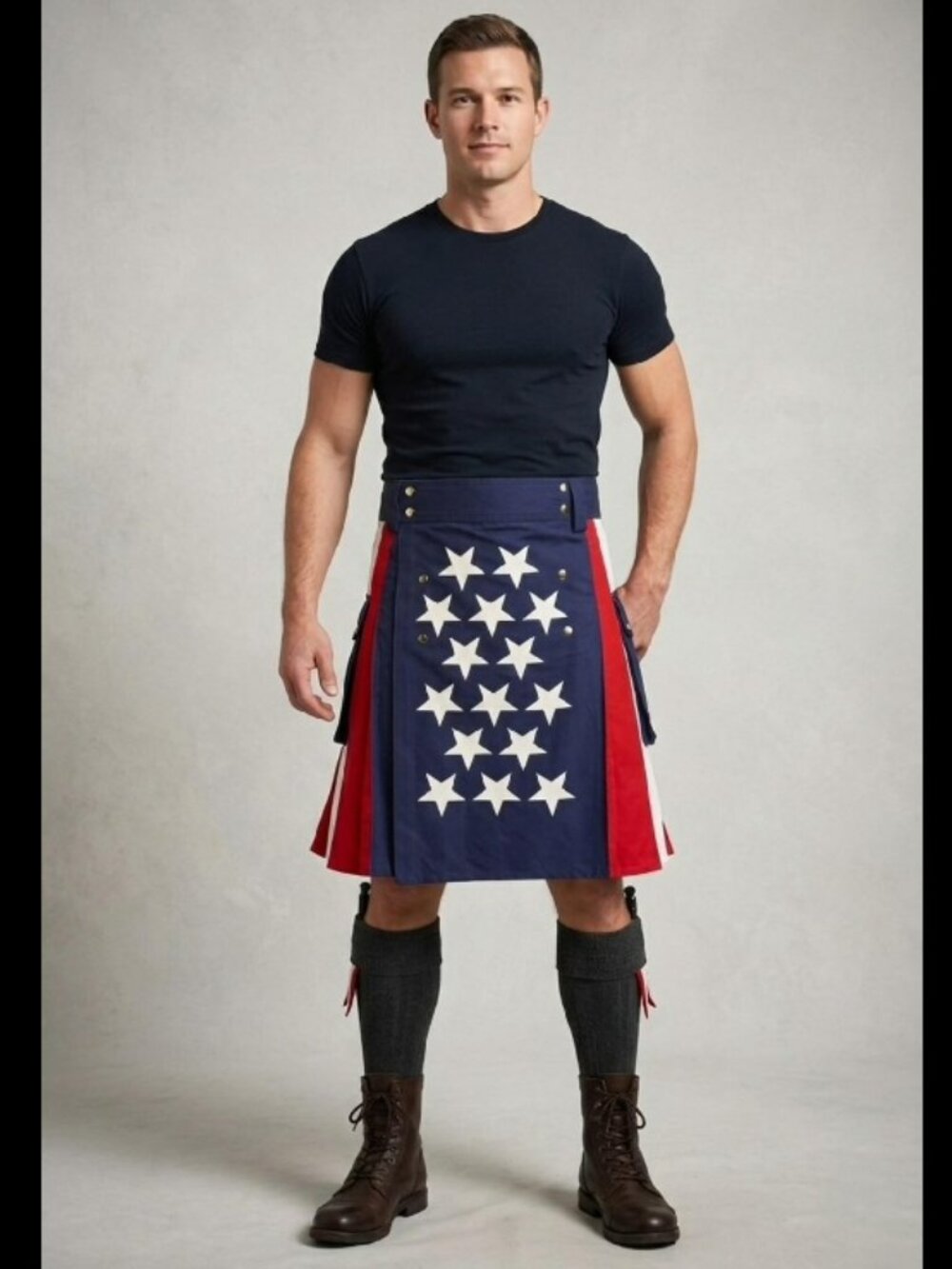 American Flag Red White Blue Pleated Kilt Sz 42